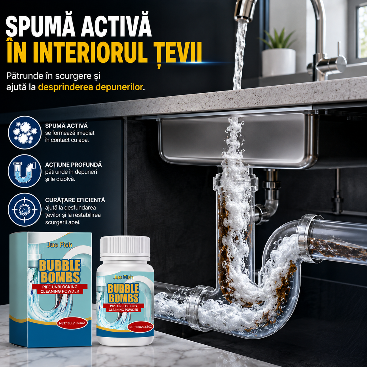 Spumă Activă pentru Desfundarea Țevilor