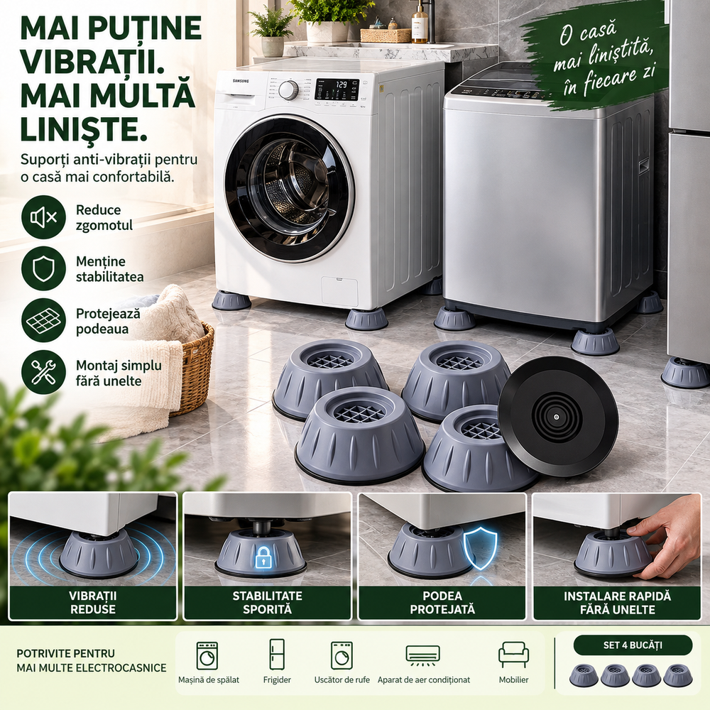 Suporturi Anti-Vibrații pentru Mașina de Spălat – Mai Multă Liniște în Casă