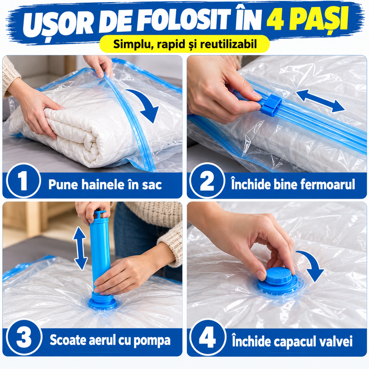Set 9 Saci de Vidat + Pompă – Mai Mult Loc în Dulap, Instant