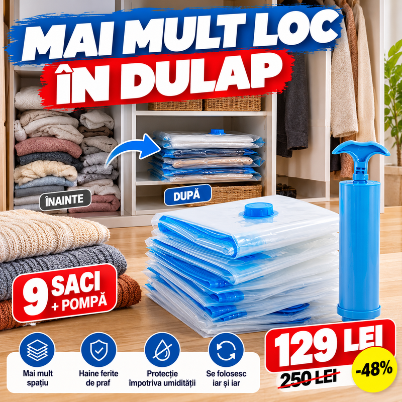 Set 9 Saci de Vidat + Pompă – Mai Mult Loc în Dulap, Instant